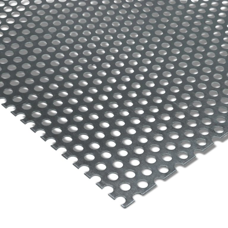 Aluminium-Lochblech Rv 3-5 mit runden Öffnungen - schräg fotografiert.