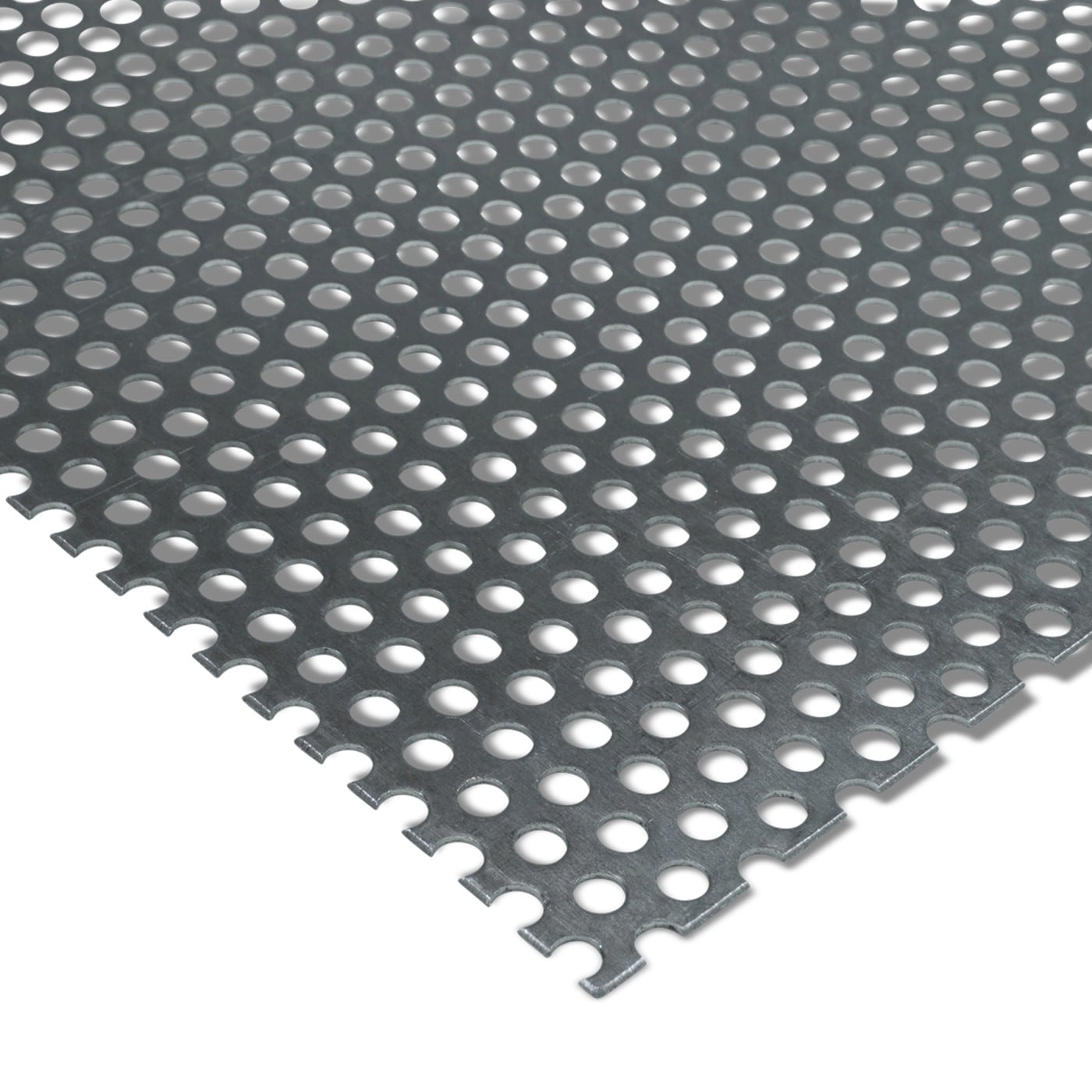 Aluminium-Lochblech Rv 3-5 mit runden Öffnungen - schräg fotografiert.