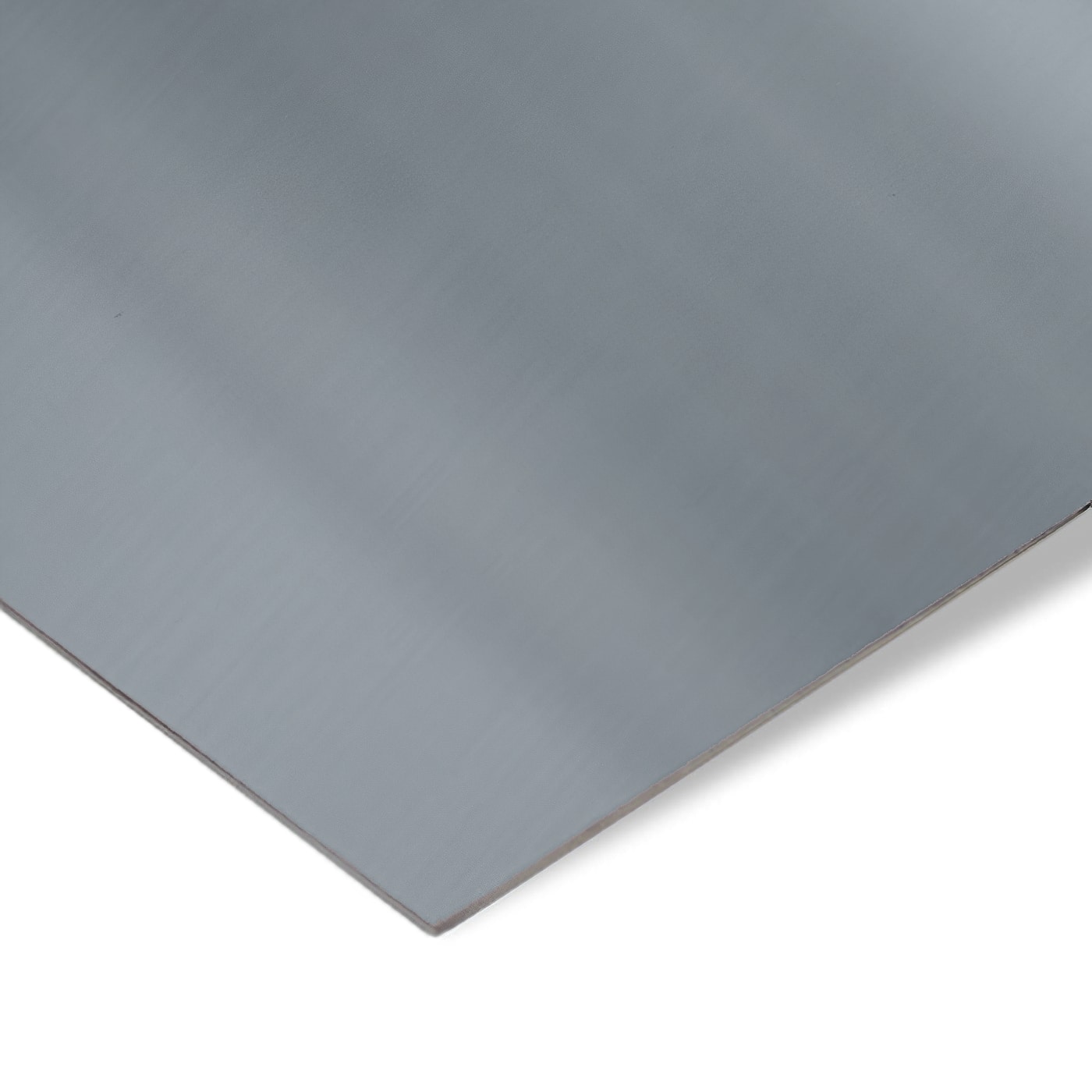 Ungeschliffenes Edelstahlblech V2A mit glatter silbergrauer Oberfläche.