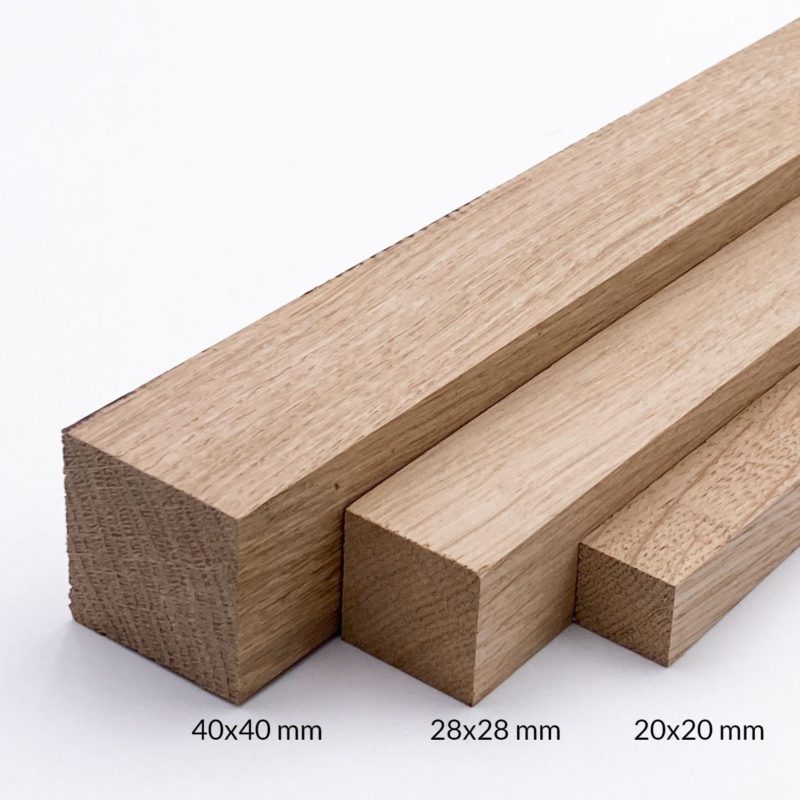 Eichenleisten in den Dikten 20mm, 28mm und 40mm.