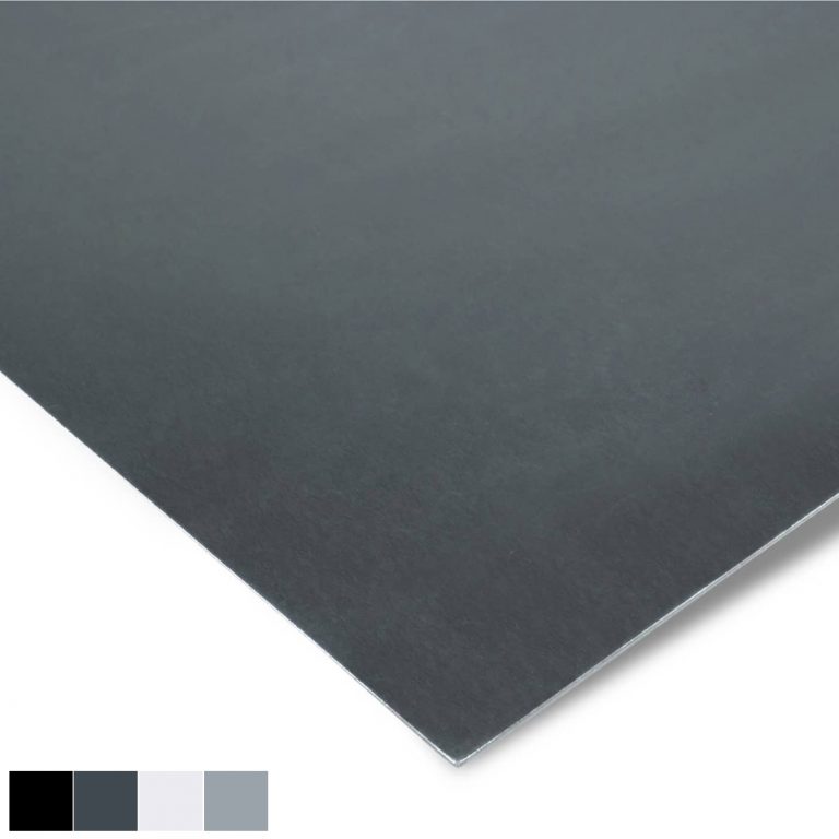 Farbfächer mit Alutafeln in GBD Alu glatt, präsentiert in verschiedenen Grautönen zur Veranschaulichung von Farbvarianten.​