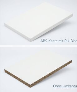 Vergleich von Smart+ Dekorplatten mit ABS-Kante und ohne Umkantung, Detailansicht der Kantenstruktur.